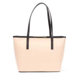 Ted Baker Black Beige Kym Mini Grain Gold Tone Metal Bar Shopper Tote